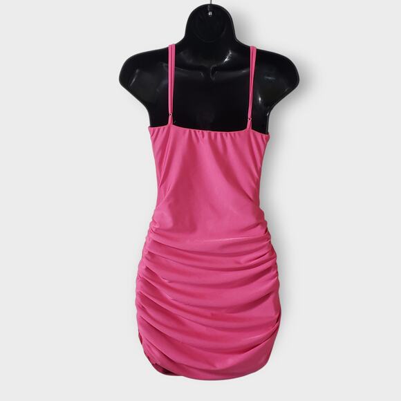 Lucy In The Sky Pink Ruched Twist Knot Bodycon Mini Dress Medium Party Nightout - Picture 4 of 9
